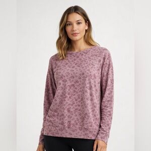 Athleta Mauve Leopard Print TENCEL Soft Lounge Pullover Sweatshirt M